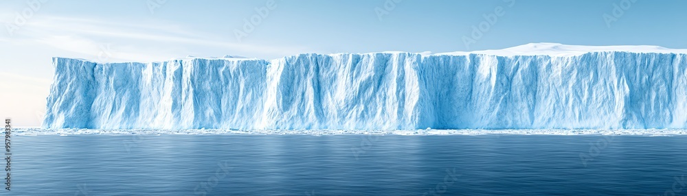 Large iceberg floating in the ocean, blue ice and white snow Large iceberg floating in the ocean, blue ice and white snow