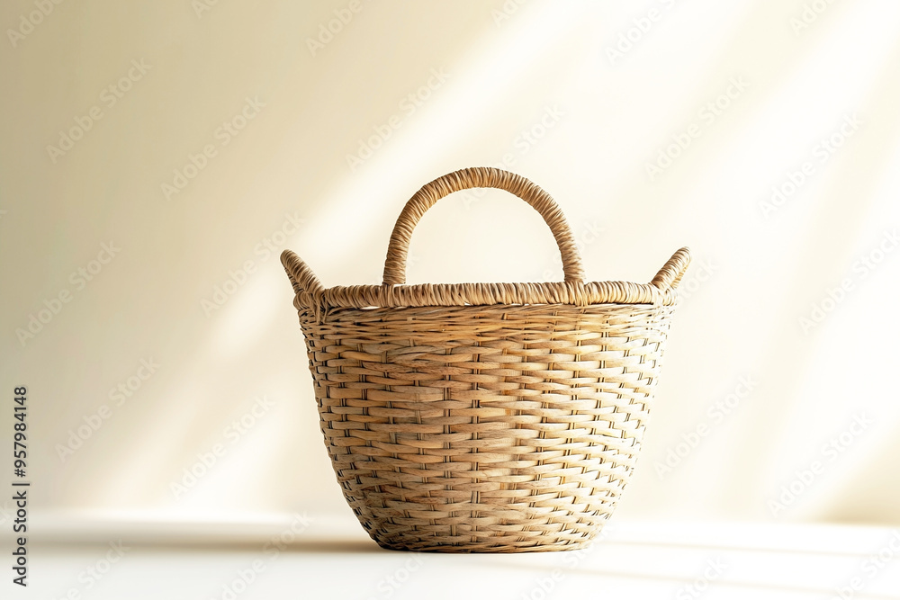 Wicker basket isolated on background. Close-up of wicker basket against on background with natural lighting. Wicker basket isolated on background. Close-up of wicker basket against on background with natural lighting.