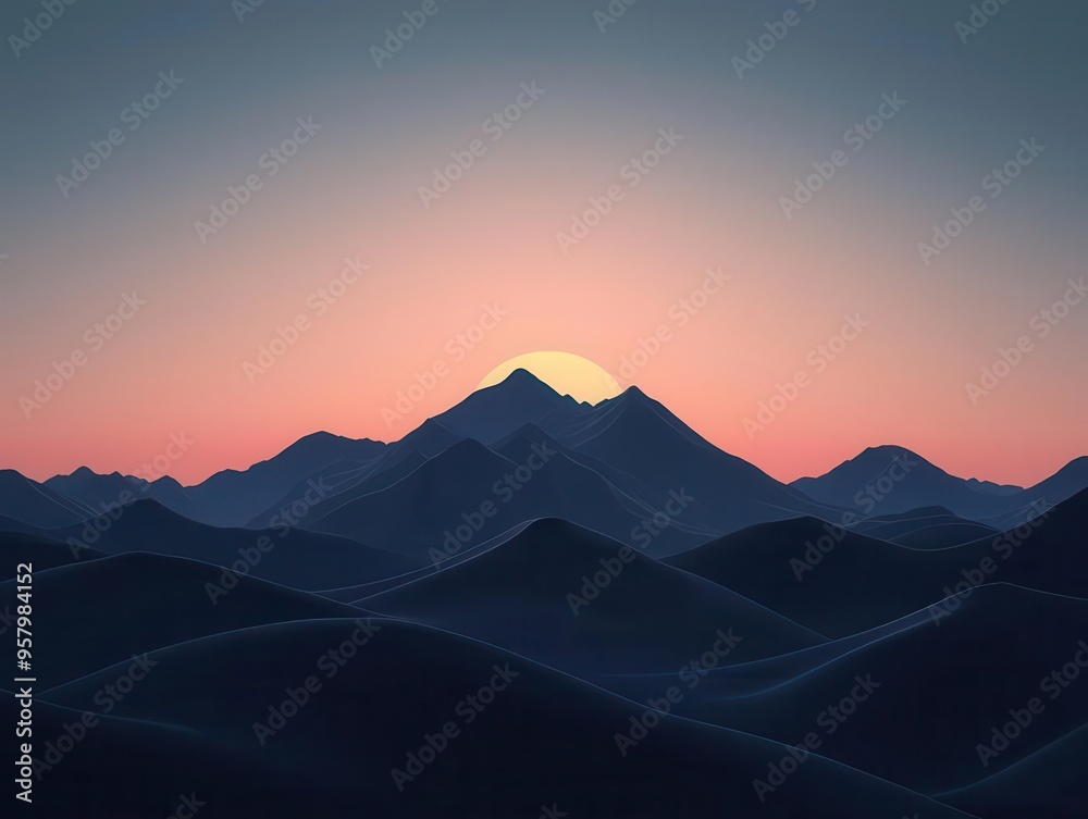 Sunrise over a mountain range, symbolizing the start of a new journey Sunrise over a mountain range, symbolizing the start of a new journey