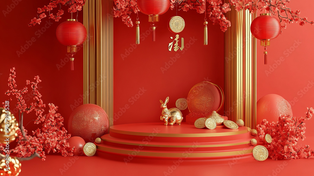Celebrate the Chinese Lunar New Year with a festive design featuring a red envelope, a traditional symbol of good luck and prosperity. The envelope is adorned with vibrant, intricate patterns and a pr Celebrate the Chinese Lunar New Year with a festive design featuring a red envelope, a traditional symbol of good luck and prosperity. The envelope is adorned with vibrant, intricate patterns and a pr