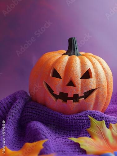 Halloween pumpkin, bright purple background