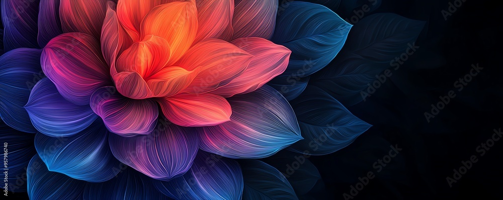 custom made wallpaper toronto digitalA vibrant, abstract flower featuring shades of orange and blue over a dark background, perfect for artistic and calming themes.