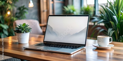 Modern MacBook Pro mockup with a beautiful mountain landscape background.