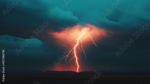 Captivating lightning strike illuminating a dark, stormy sky, showcasing nature's raw power and beauty in a dramatic display.