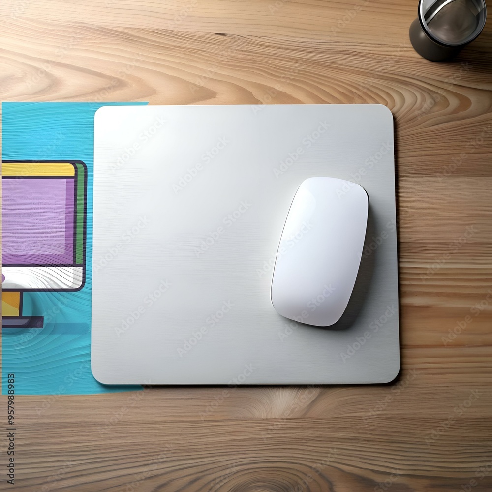 A minimalist workspace featuring a white mouse on a silver mousepad. A minimalist workspace featuring a white mouse on a silver mousepad.