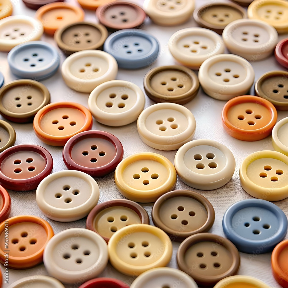 A close up image of colorful buttons arranged in a pattern on a white background. A close up image of colorful buttons arranged in a pattern on a white background.