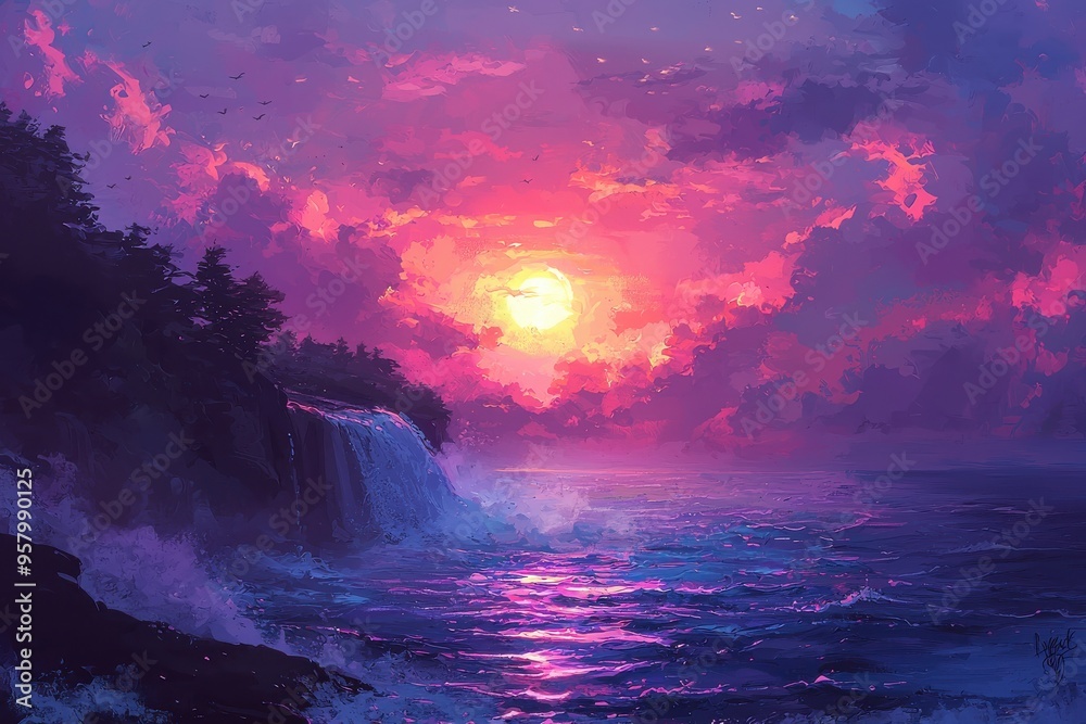 Breathtaking Sunset Over Coastal Landscape Breathtaking Sunset Over Coastal Landscape