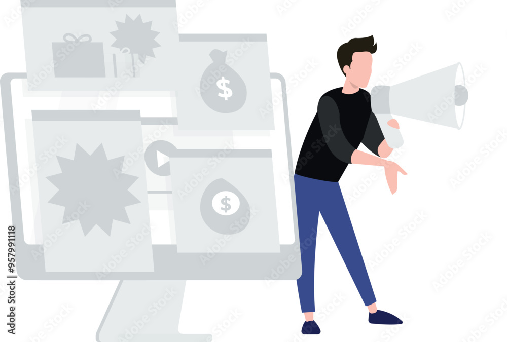 Man is advertising money offer. Man is advertising money offer.