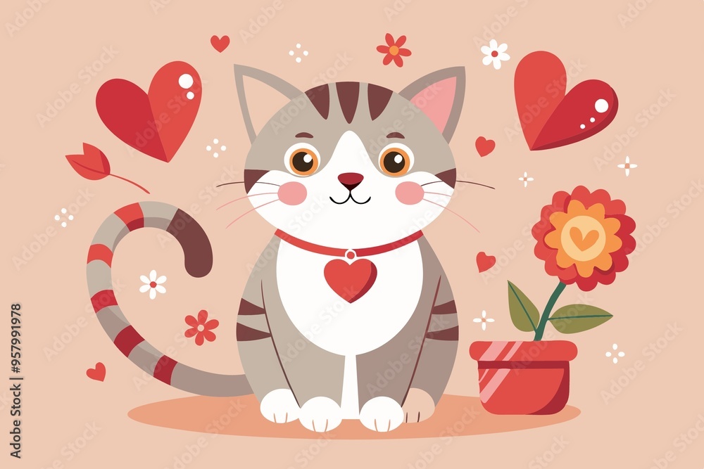 cat and flowers cat and flowers