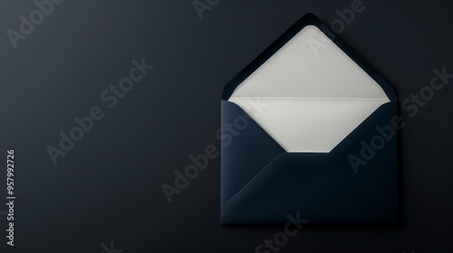 Elegant dark envelope with an open flap, perfect for greeting cards, invitations, or business communication.