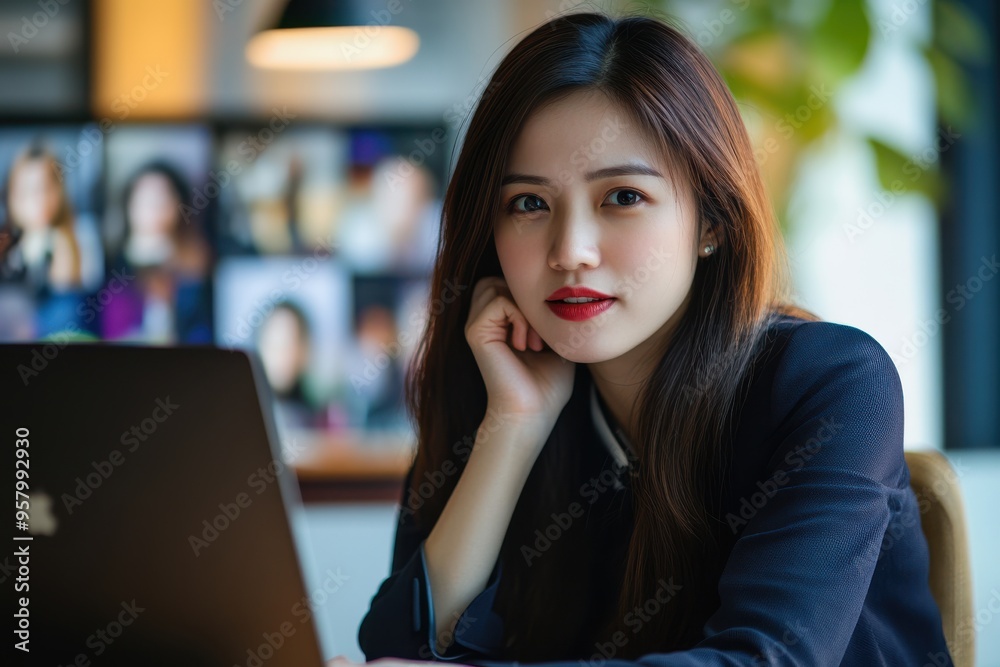 Young busy business woman manager, lawyer or company employee holding accounting