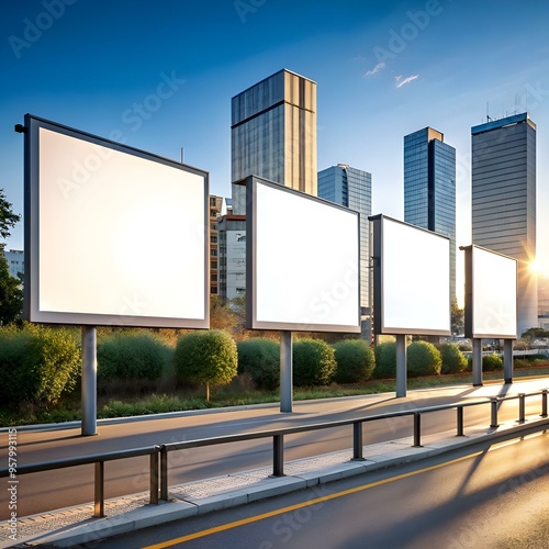 Blank billboard signs on a busy city street. showcasing ample space for your advertising message.