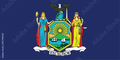 Official flag of the US state of New York. Vector illustration
