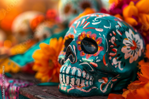 Beautiful greeting card with bright holiday composition for happy to joy celebrate dia de muertos