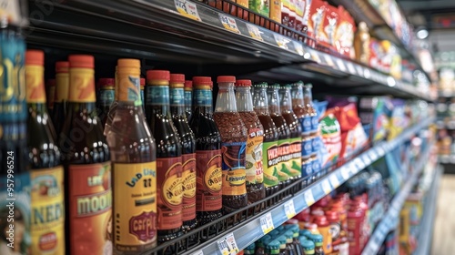 Wallpaper Mural A diverse selection of beverages on display in a supermarket aisle during afternoon shopping hours Torontodigital.ca