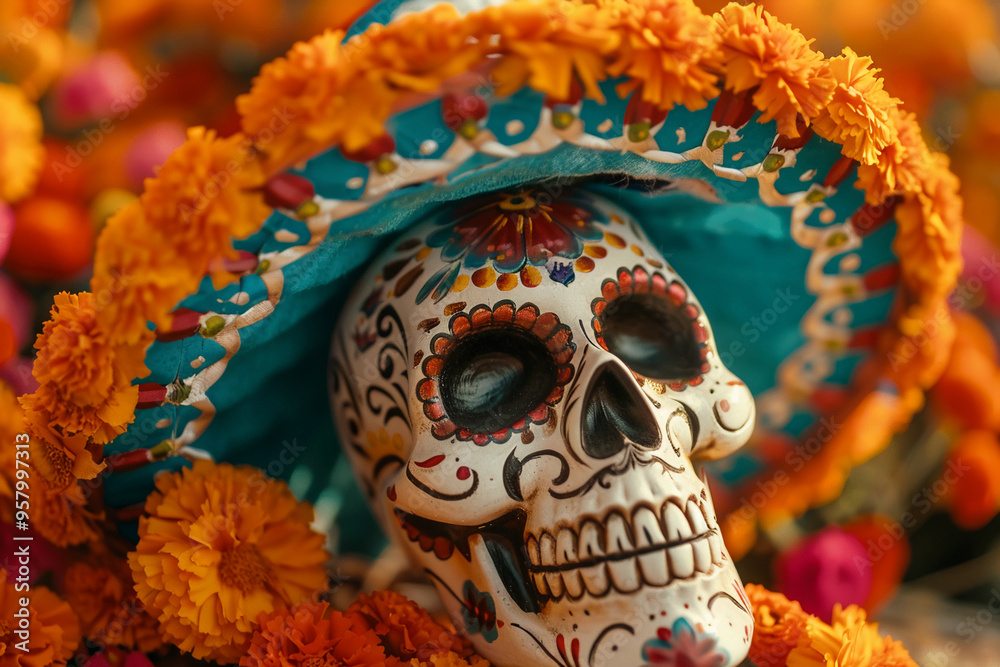 Beautiful greeting card with bright holiday composition for happy to joy celebrate dia de muertos Beautiful greeting card with bright holiday composition for happy to joy celebrate dia de muertos