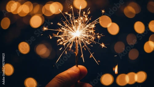 Burning sparkler with bokeh light background