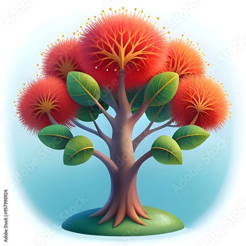 A whimsical 3D illustration of a stylized cockspur coral tree. perfect for adding a touch of vibrant nature to your designs. photo