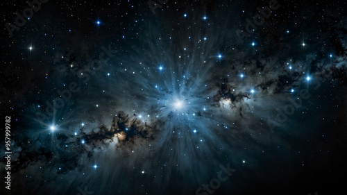 Helium stars. Rare stars primarily composed of helium, glowing blue or white among other stars. Realistic style. photo