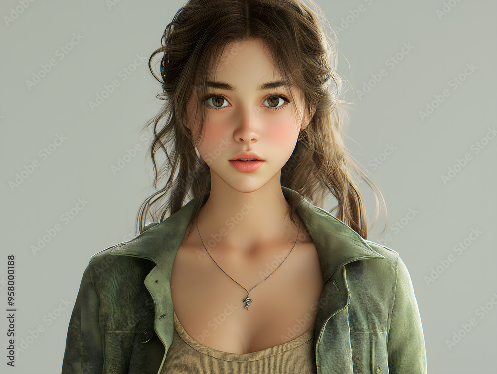 Cute girl, octane render, with a flat background Cute girl, octane render, with a flat background