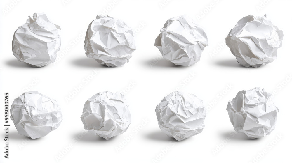 White 3D crumpled paper ball, realistic wrinkled trash vector isolated on a transparent background, featuring a messy, rumpled grunge sheet as a waste or mistake in a document. White 3D crumpled paper ball, realistic wrinkled trash vector isolated on a transparent background, featuring a messy, rumpled grunge sheet as a waste or mistake in a document.