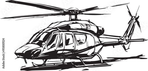 Helicopter. Hand drawn vector illustration	