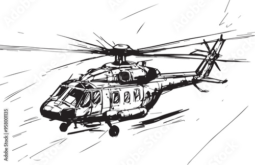 Helicopter. Hand drawn vector illustration	