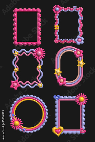 Cute aesthetic frame border decoration vector illustration set
