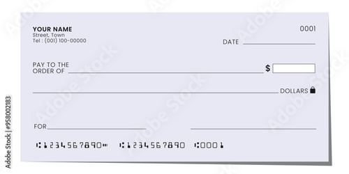 Blank bank cheque template for payment or business. Vector