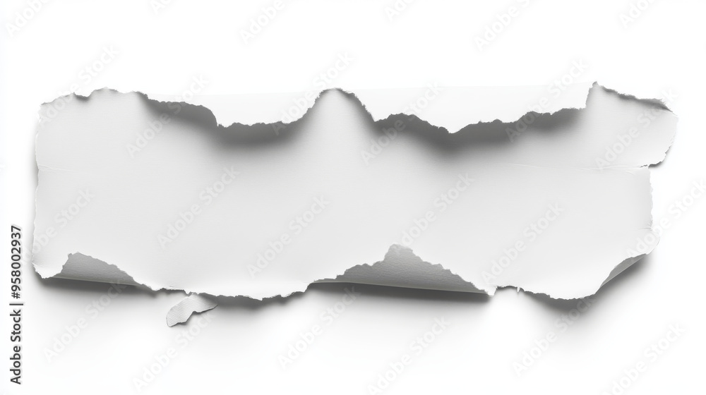 Torn sheet of paper, isolated on a white background, showcasing torn edges and texture. Torn sheet of paper, isolated on a white background, showcasing torn edges and texture.
