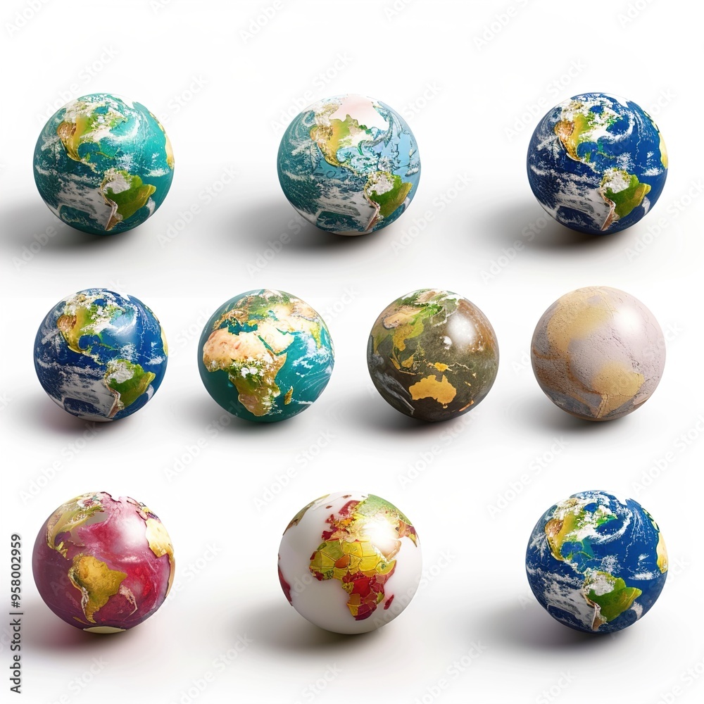 Earth Days 3D Icon pack isolated on white Earth Days 3D Icon pack isolated on white
