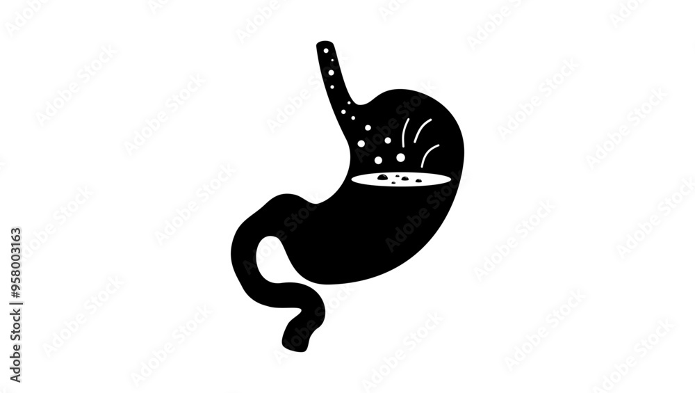 Stomach acid heartburn, black isolated
silhouette