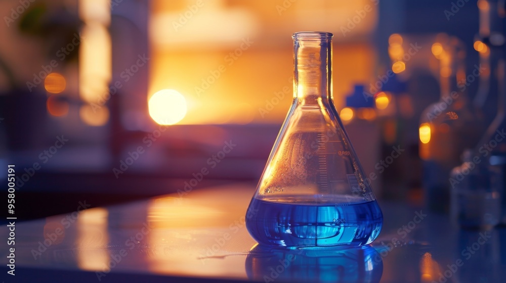 Scientific Experiment with Erlenmeyer Flask at Sunset Scientific Experiment with Erlenmeyer Flask at Sunset