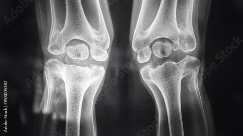 X-ray image of human knees showing the bones and joints.