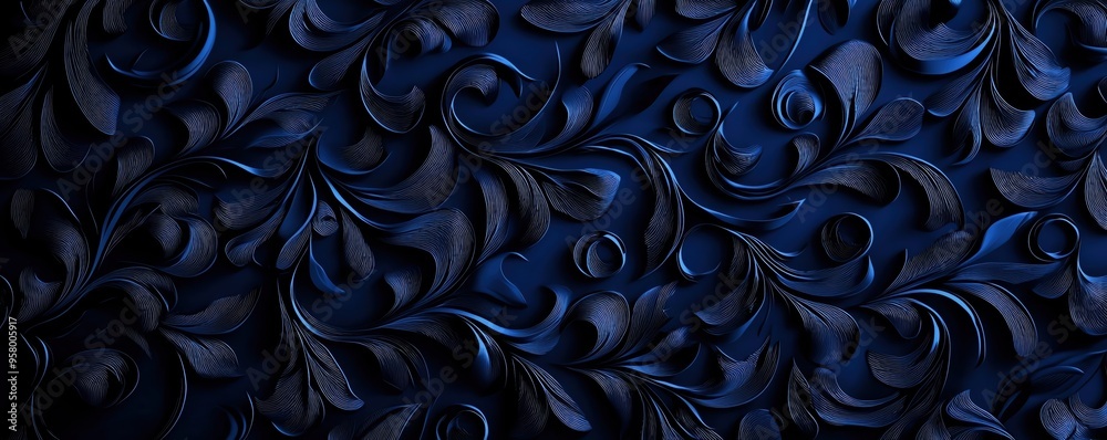 Elegant dark blue floral pattern with intricate swirls, perfect for backgrounds, textiles, and art projects. Elegant dark blue floral pattern with intricate swirls, perfect for backgrounds, textiles, and art projects.