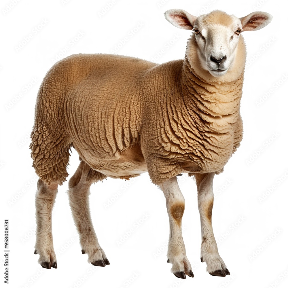 Fototapeta premium Curious sheep standing with transparent