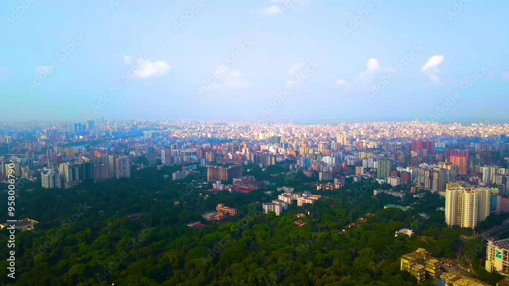 Aerial view of urban density of Dhaka, Bangladesh, a growing megacity growing out to the horizon from the natural forest Aerial view of urban density of Dhaka, Bangladesh, a growing megacity growing out to the horizon from the natural forest