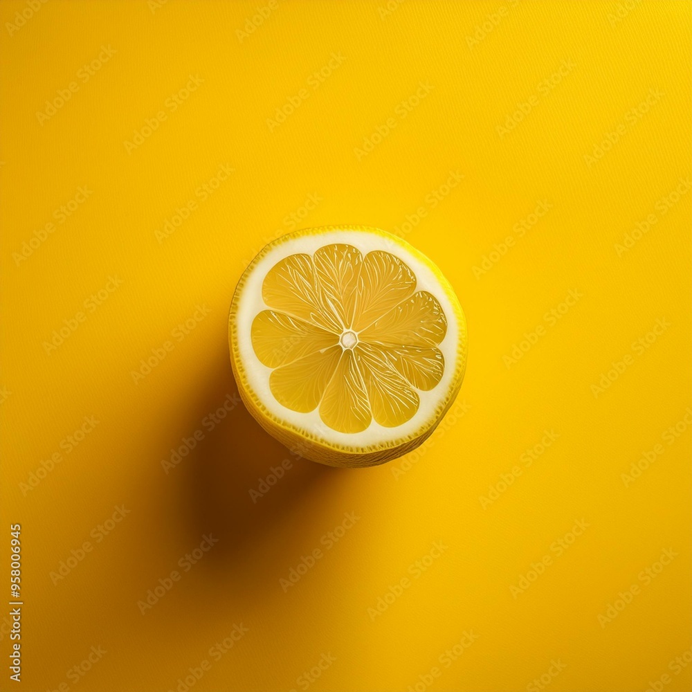 isolated lemon on yellow background, view from above, square food photography isolated lemon on yellow background, view from above, square food photography
