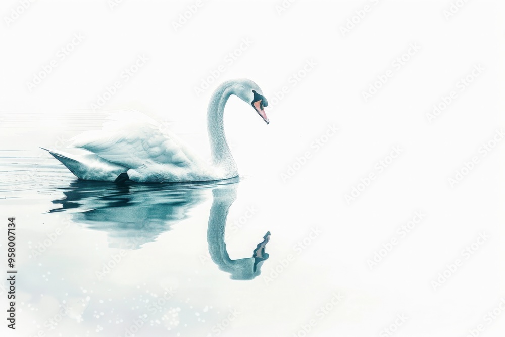Fototapeta premium Graceful depiction of a swan gliding on serene waters