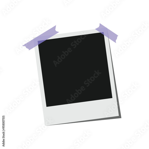 Blank template polaroid photo frame with tape. Vector