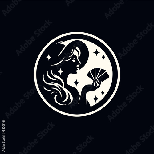 Silhouette of Mysterious Woman Holding Card Vector Logo