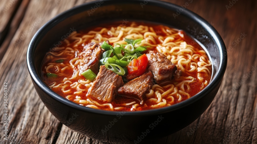 Hearty Asian Inspired Noodle Bowl with Tender Beef and Fresh Vegetables Hearty Asian Inspired Noodle Bowl with Tender Beef and Fresh Vegetables