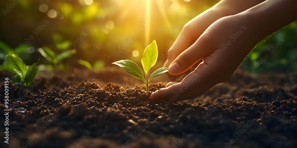 Fototapeta premium New sapling growing in a forest, symbolizing renewal and growth