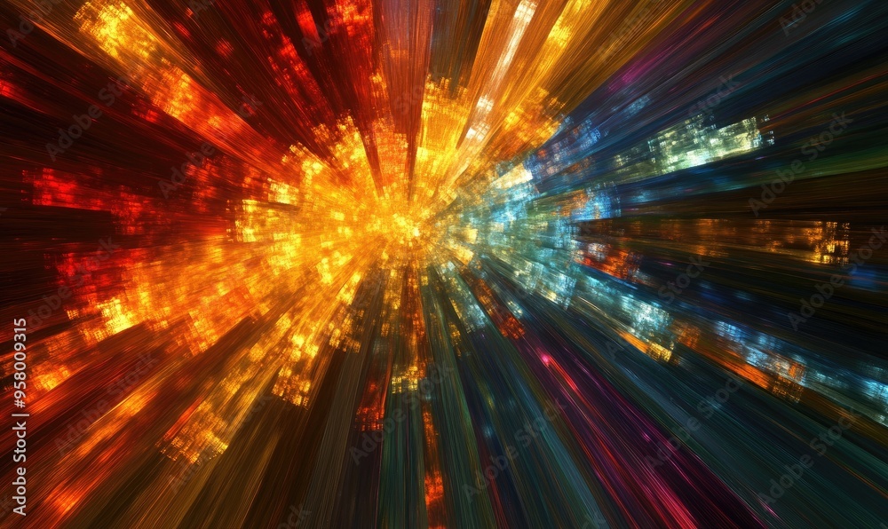 Abstract digital illustration featuring a background of multicolored rays of light Abstract digital illustration featuring a background of multicolored rays of light