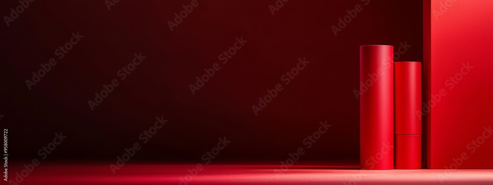 A red column, bathed in darkness, is illuminated from above by a red light A red column, bathed in darkness, is illuminated from above by a red light