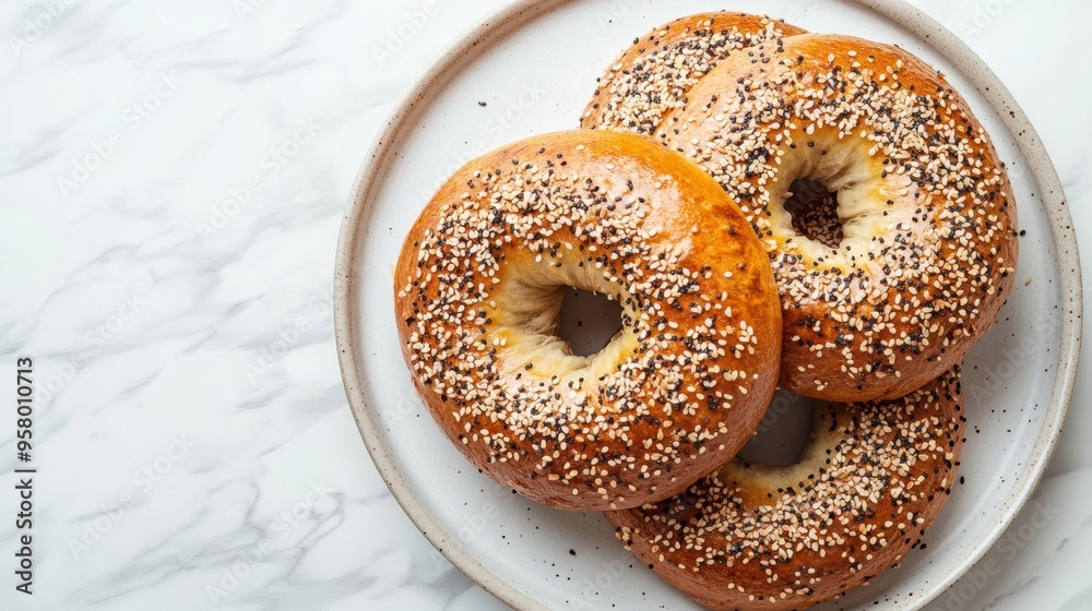 Freshly baked bagel with Sesame seed isolated on white background,Everything bagels topped with cream cheese,New York style bagels for breakfast,Homemade freshly baked bagels,space for text. Freshly baked bagel with Sesame seed isolated on white background,Everything bagels topped with cream cheese,New York style bagels for breakfast,Homemade freshly baked bagels,space for text.
