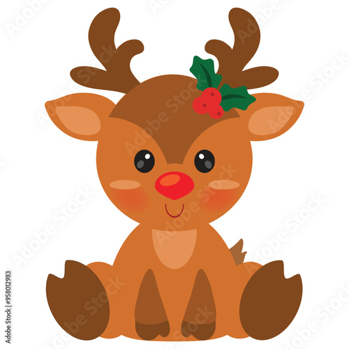  Christmas baby reindeer ornament vector cartoon illustration