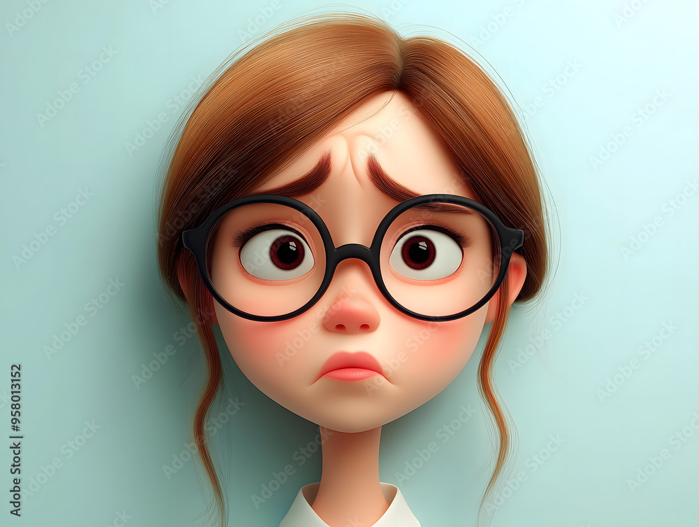 Sad stressed upset cartoon character young girl Sad stressed upset cartoon character young girl