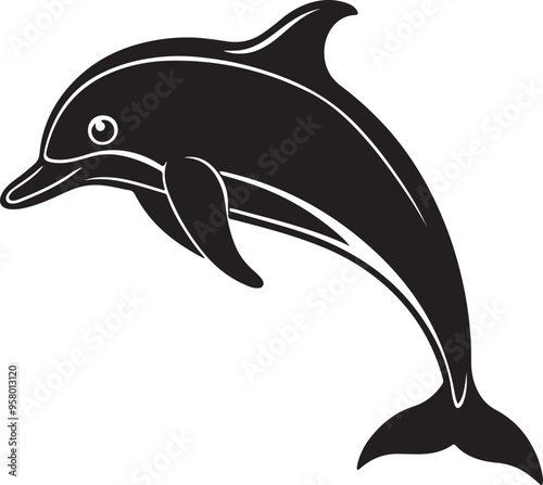 Vector illustration of a dolphin silhouette leaping joyfully, showcasing its streamlined form and dynamic movement