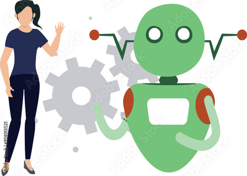 The girl is working on robot management.